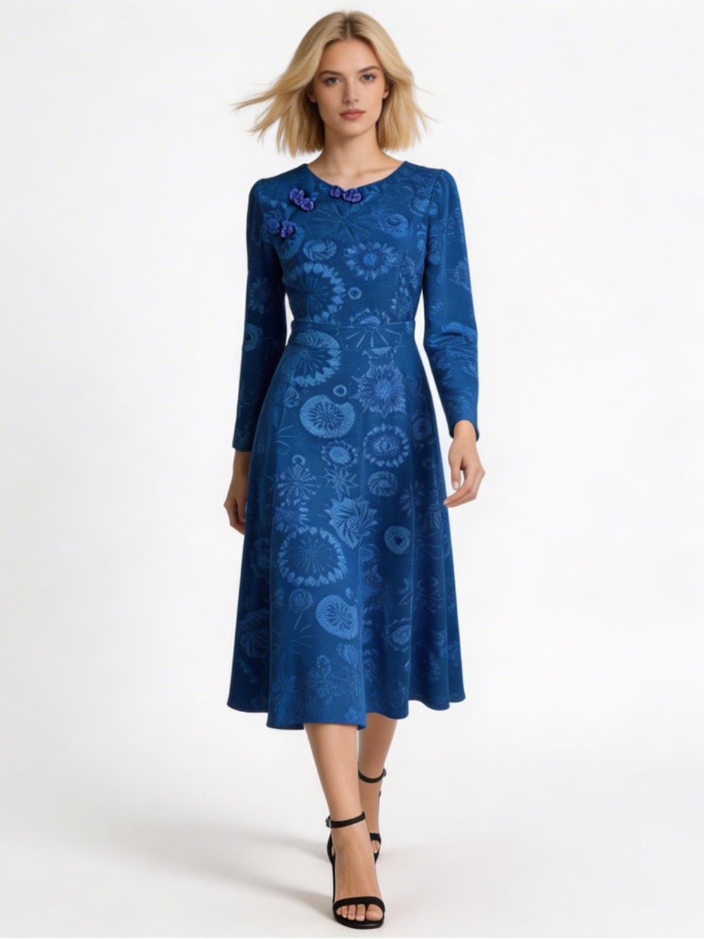 Blue Asian Inspired Midi Dress Sz M